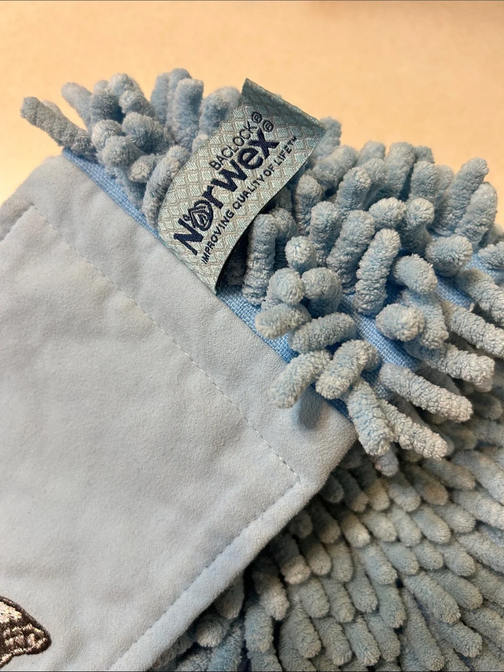 Norwex Bath Baclock Chenille Hand Towel Blue Butterfly embroidered